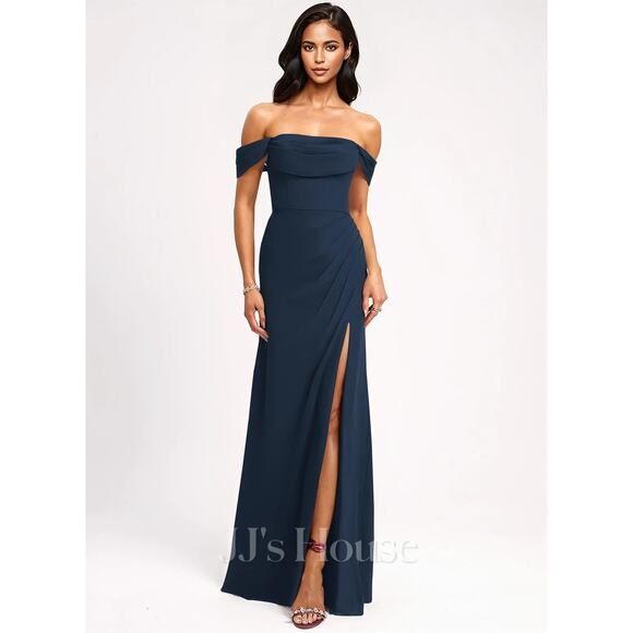 New JJ's House A-line Off the Shoulder Floor-Length Chiffon Bridesmaid Dress - Picture 1 of 10